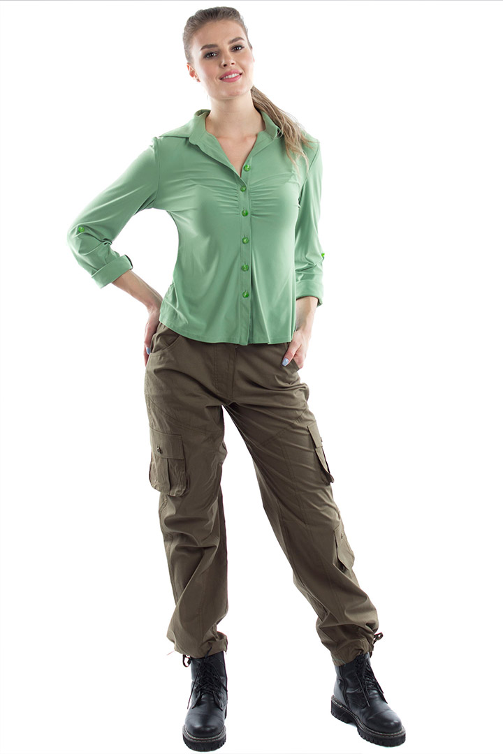 Фото товара 20985, женские брюки карго цвета хаки
